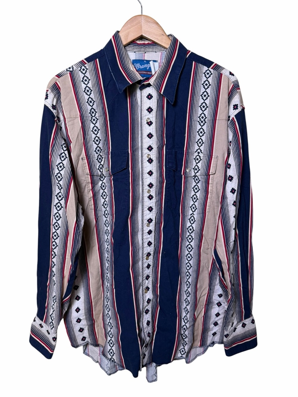 Vintage Wrangler Western Shirt XL Southwestern Aztec Stripe Pearl Snap